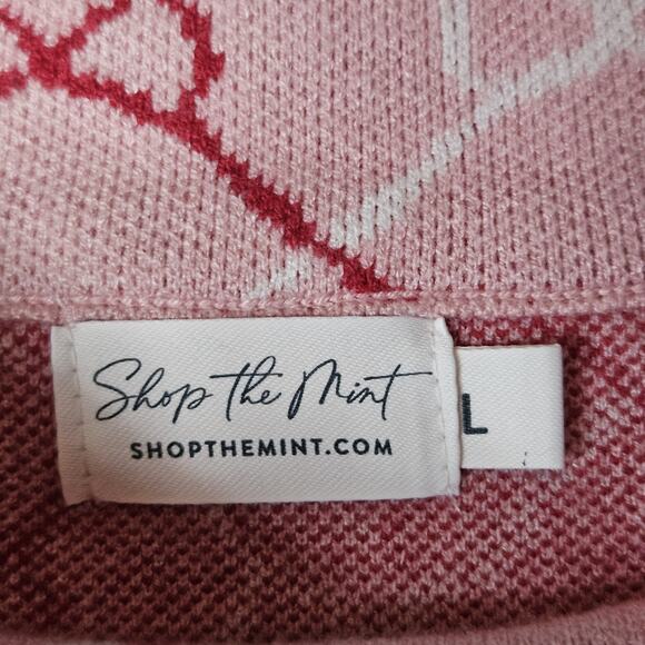 Shop The Mint Just A Feeling Pink Bow Print Mock Neck Sweater Large - Picture 4 of 6